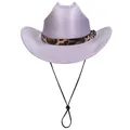 Purple glitter jazz fedora hat with leopard print band and adjustable chin strap - M (56-58cm) / Straight Line Top Style / Light Purple