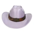 Lavender pearlescent western cowboy hat with studded leather band and steer head buckle - M(56-58cm) / Straight Top / Light Purple