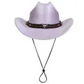 Pearlescent purple western cowboy hat with silver bull skull and leather band - M (56-58cm) / Flat Top Light Purple