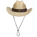 Cappello da cowboy western marrone chiaro con fascia borchiata e sottogola regolabile - M (56-58cm) / Corona Piatta / Champagne