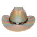 Cappello da cowboy iridescente con perline turchesi e fascia in cuoio marrone - M (56-58cm) / Corona Piatta / Giallo