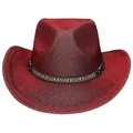 Cappello da cowboy rosso glitterato con fascia intrecciata e borchie in argento - M (56-58cm) / Top Cuore-Rosso