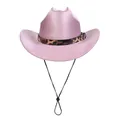 Pink glitter cowboy hat with leopard print band and adjustable chin strap - M (56-58cm) / Straight Line Top Style / Pink