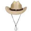 Western cowboy hat in sand gold with wide curled brim and silver bull head emblem - M (56-58cm) / Flat Top Champagne