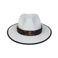 Cappello fedora in feltro di lana bianco con cinturino in pelle e fibbia a toro - M (56-58cm) / Stile Concho Ferro di Cavallo (2HAT083) / Bianco