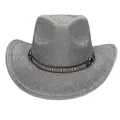 Cappello da cowboy argento scintillante con fascia etnica per stile jazz party - M (56-58cm) / Top Cuore-Grigio Scuro