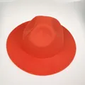 Top view of red felt fedora hat showing wide flat brim and teardrop crown detail - 56-58cm / Orange