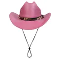 Bright pink jazz fedora hat with leopard print band and adjustable chin strap - M (56-58cm) / Straight Line Top Style / Rose Red