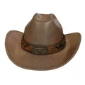 Bronze cowboy hat with vintage bull head buckle and studded leather band - M(56-58cm) / Straight Top / Coffee