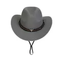 Détail du chapeau de cowboy gris avec ornement tête de bœuf et mentonnière réglable - M (56-58cm) / Gris
