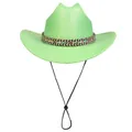 Light green western cowboy hat with patterned ethnic band and adjustable chin strap - M (56-58cm) / Flat Top Fruit Green
