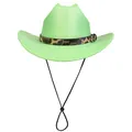 Fluorescent green cowboy hat featuring leopard print belt and adjustable wind string - M (56-58cm) / Straight Line Top Style / Fruit Green