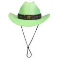 Cappello da cowboy verde brillante con fascia marrone e cinturino regolabile per feste - M (56-58cm) / Corona Piatta / Verde Frutta