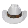 Silver glitter western cowboy hat with brown leather band and bronze bull head buckle - M(56-58cm) / Straight Top / Silver