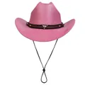 Sparkly hot pink western cowboy hat with silver bull head buckle and rolled brim design - M (56-58cm) / Flat Top-Rose Red