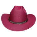 Sparkly hot pink glitter cowboy hat with ethnic style decorative band for parties - M (56-58cm) / Flat Top-Rose Red