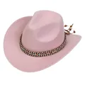 Pink western cowboy hat for women with bohemian woven band and wooden bead accents - Ethnic Woven Band (159-O)