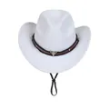 Détail d'un chapeau de cow-boy blanc en feutre avec tête de taureau et cordon - M (56-58cm) / Blanc