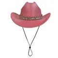 Classic red cowboy hat with patterned woven band and adjustable chin strap - M (56-58cm) / Flat Top Watermelon Red