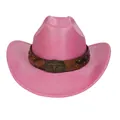 Pink glitter western cowboy hat with leather band and vintage metallic bullhead buckle - M(56-58cm) / Straight Top / Rose Red