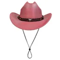 Red western cowboy hat with silver bull skull ornament and adjustable windproof strap - M (56-58cm) / Flat Top Watermelon Red