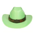 Bright green western cowboy hat with brown leather band and bull head metal buckle - M(56-58cm) / Straight Top / Fruit Green