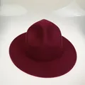 Top view of a burgundy fedora hat with a flat brim and high-quality wool felt texture - 56-58cm / Burgundy