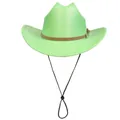 Fluorescent green western cowboy hat with brown leather band and black chin strap - M (56-58cm) / Flat Top Fruit Green