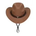 Chapeau de cowboy marron en laine avec chaîne tête de taureau et jugulaire réglable - M (56-58cm) / Kaki