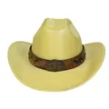Sparkly yellow pearlescent cowboy hat with vintage longhorn metal emblem and studded belt - M(56-58cm) / Straight Top / Yellow