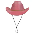 Sparkly red glitter western cowboy hat with brown leather band and black chin cord - M (56-58cm) / Flat Top Watermelon Red