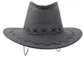 Close-up of dark grey western cowboy hat with X-shaped stitching and chin strap detail - M (56-58cm) / Gray