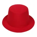 Classic red wool felt top hat with matching ribbon trim for formal parties and magic shows - M(56-58cm) / Red