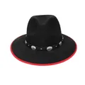 Cappello fedora nero e rosso a tesa larga con decorazioni conchos in metallo argento - M (56-58cm) / Stile Concho in Rilievo (2HAT084) / Nero