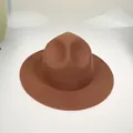 Classic dark brown wide brim fedora hat in soft wool felt with a teardrop crown - 56-58cm / Khaki