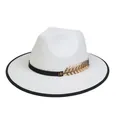 Cappello jazz in feltro di lana bianca con bordo nero e decorazione a foglia d'oro - M (56-58cm) / Stile Foglia di Metallo (2HAT085) / Bianco