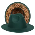 Dettaglio di fedora verde scuro con fodera leopardata ed etichetta di lavaggio - Taglia unica(56-58cm) / Verde Scuro (233-B)