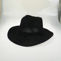 Classic black wide-brimmed woven cowboy hat with fedora style crown for sun protection - 56-58cm / Black