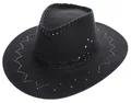 Detail of black cowboy hat with white contrast stitching and metallic ventilation eyelets - M (56-58cm) / Black