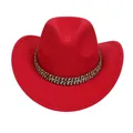 Cappello da cowboy rosso classico con fascia etnica e tesa curva per uomo e donna - Stile Fascia Intrecciata Etnica / Rosso