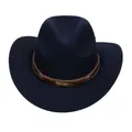 Classic dark blue western cowboy hat with ethnic braided band and golden feather charm - M (56-58cm) / Feather Badge Beaded Braided Band Style / Navy Blue