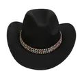 Cappello da cowboy nero classico in lana con fascia etnica intrecciata per uomo e donna - Stile Fascia Intrecciata Etnica / Nero