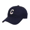 Gorra de béisbol de algodón azul oscuro con bordado de la letra C beige en fondo blanco - Estilo Letra C Bordado 3D / Azul Marino