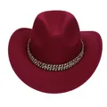 Cappello da cowboy classico in feltro bordeaux con fascia etnica intrecciata colorata - Stile Fascia Intrecciata Etnica / Borgogna