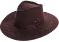 Detail view of brown cowboy hat showing decorative cross-stitching and metal ventilation eyelets - M (56-58cm) / Purple Brown