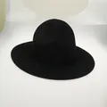 Classic black wide-brim wool felt fedora hat featuring a vintage minimalist design - 56-58cm / Black