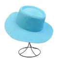 Detail of the bright blue woven texture on a flat top straw hat for summer beach wear - 56-58cm / Thin Rope Decor (285E) / Lake Blue