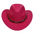 Ethnic rose red felt cowboy hat with decorative leather band and gold feather detail - M (56-58cm) / Feather Badge Beaded Braided Band Style / Rose Red