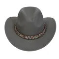 Grey western cowboy hat with a colorful ethnic woven band and curved brim styling - M (56-58cm) / Ethnic Braided Band Style / Gray