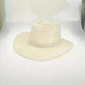 Classic cream woven sun hat featuring a fine ribbed texture and stylish wide brim - 56-58cm / Milk White